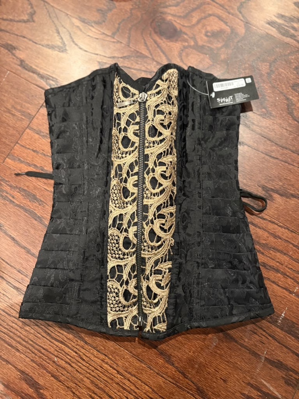 Spirit Black Corset Top with Gold Lace Front